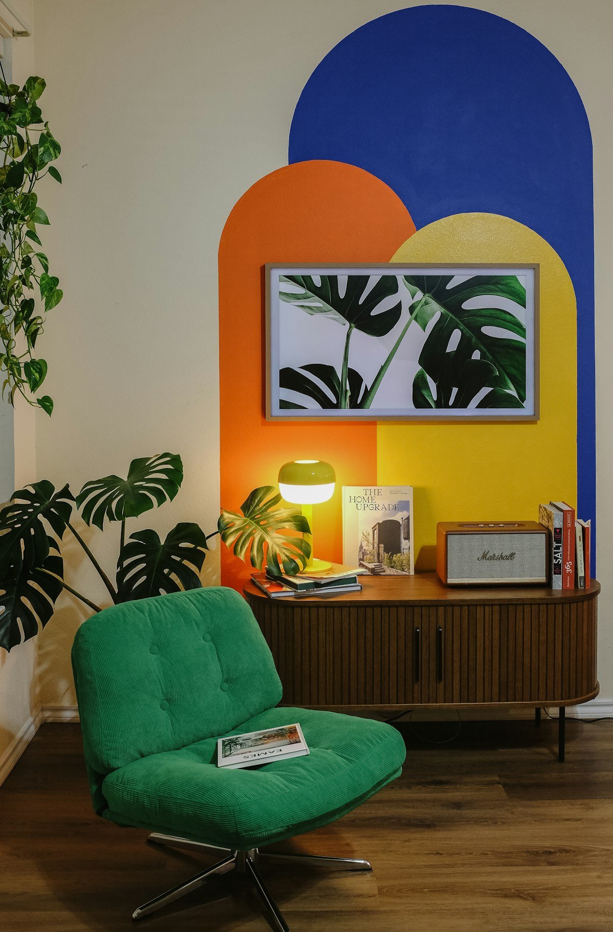 Styled interior with a bold arched wall design